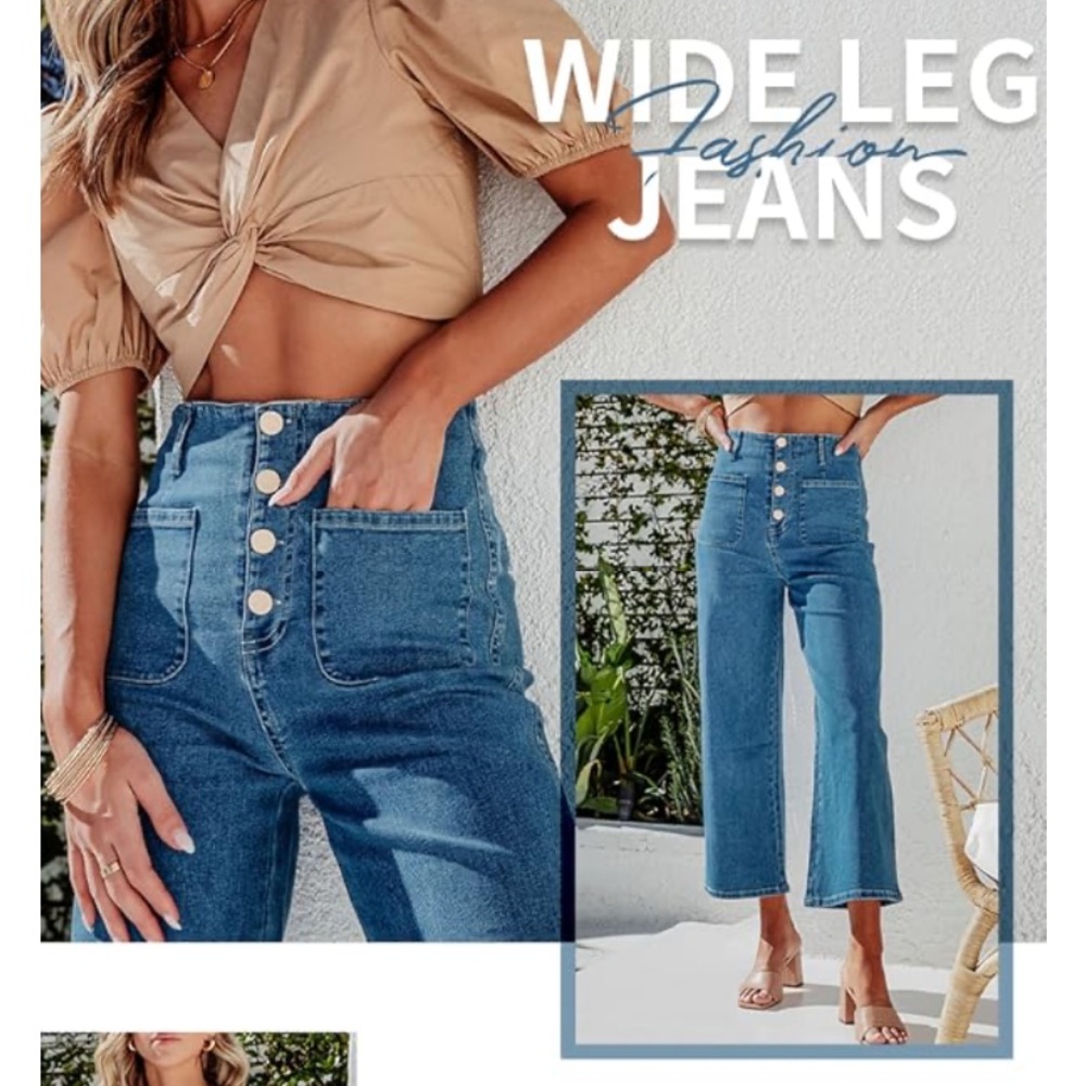 Sidefeel NWT wide leg, high waist, cropped stretchy button fly denim. Size 6 - Picture 7 of 7